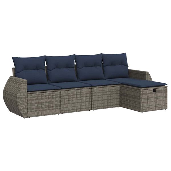 vidaXL 5-delige Loungeset met kussens poly rattan grijs