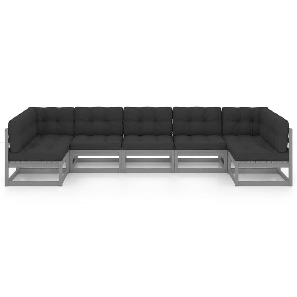 vidaXL 7-delige Loungeset met kussens massief grenenhout grijs