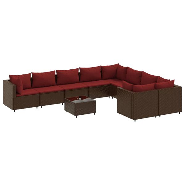 vidaXL 10-delige Loungeset met kussens poly rattan bruin