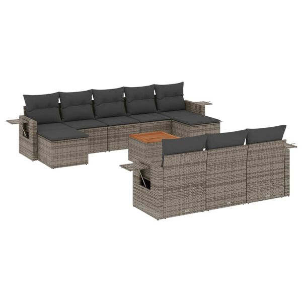 vidaXL 11-delige Loungeset met kussens poly rattan grijs