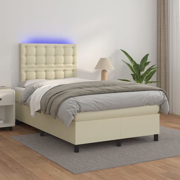 vidaXL Boxspring met matras en LED kunstleer cr&egrave;mekleurig 120x200 cm