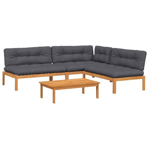 vidaXL 4-delige Loungeset pallet met kussens massief acaciahout