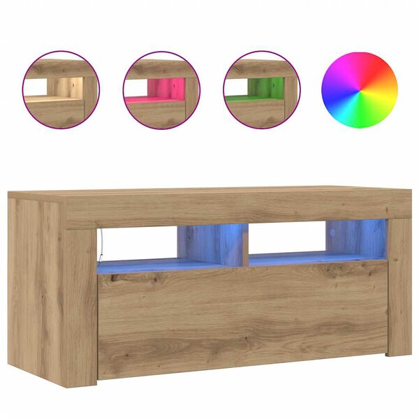 vidaXL Tv-meubel met LED 90x35x40 cm bewerkt hout artisanaal eiken