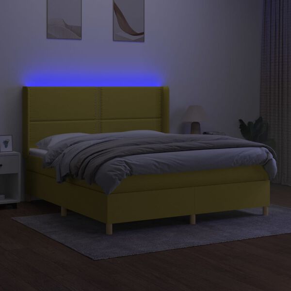 vidaXL Boxspring met matras en LED stof groen 180x200 cm