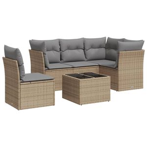 vidaXL 6-delige Loungeset met kussens poly rattan beige