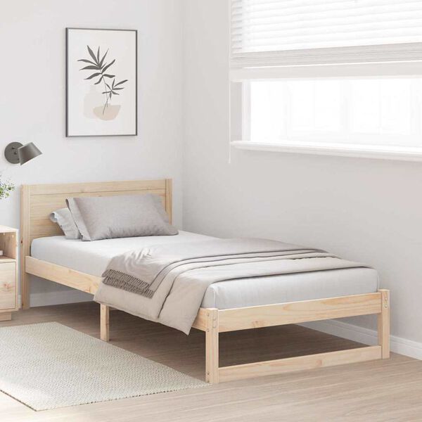 vidaXL Bedframe met hoofdeinde Naturel 75 x 190 cm Massief grenenhout
