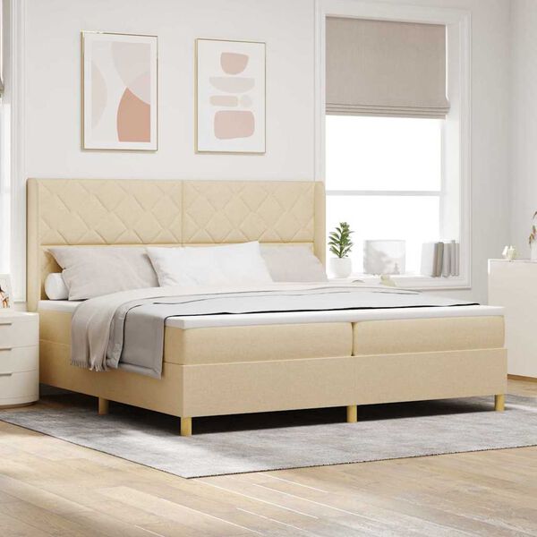 vidaXL Boxspring bed met matras Cr&egrave;me 200 x 200 cm Stof