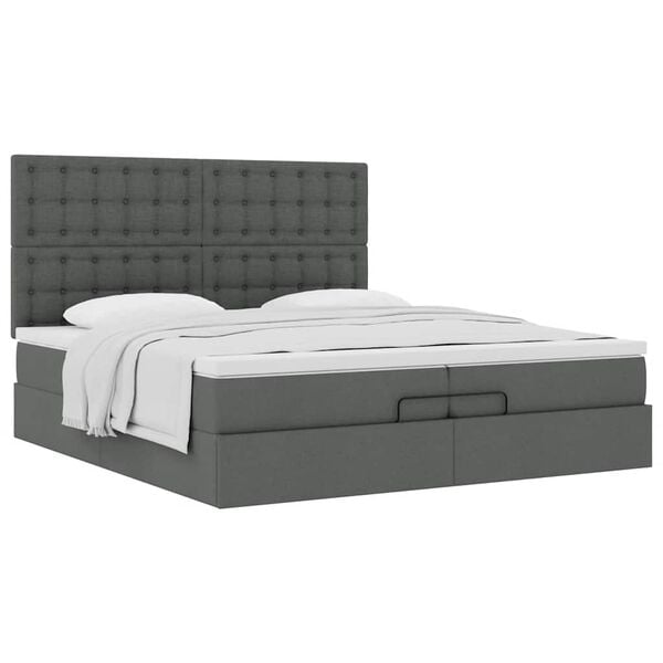 vidaXL Ottoman bed met matrassen 200x200cm stof donkergrijs