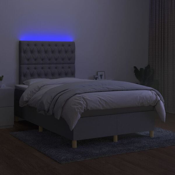 vidaXL Boxspring met matras en LED stof lichtgrijs 120x200 cm