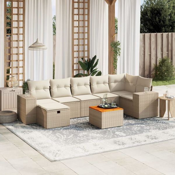 vidaXL 8-delige Loungeset met kussens poly rattan beige