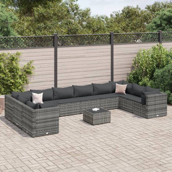 vidaXL 11-delige Loungeset met kussens poly rattan grijs