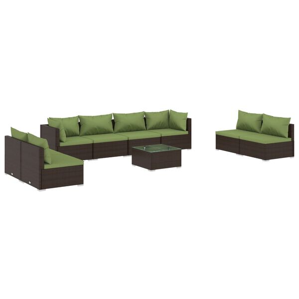 vidaXL 9-delige Loungeset met kussens poly rattan bruin
