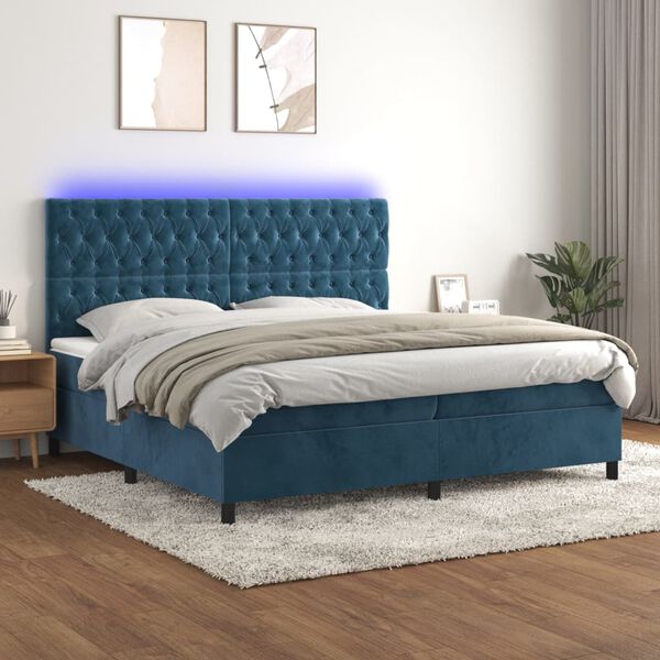 vidaXL Boxspring met matras en LED fluweel donkerblauw 200x200 cm