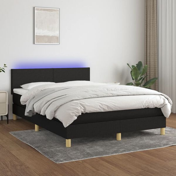 vidaXL Boxspring met matras en LED stof zwart 140x200 cm