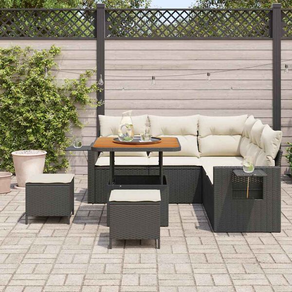 vidaXL Tuinbankenset met kussen 9 pcs Zwart en Cr&egrave;me poly rattan