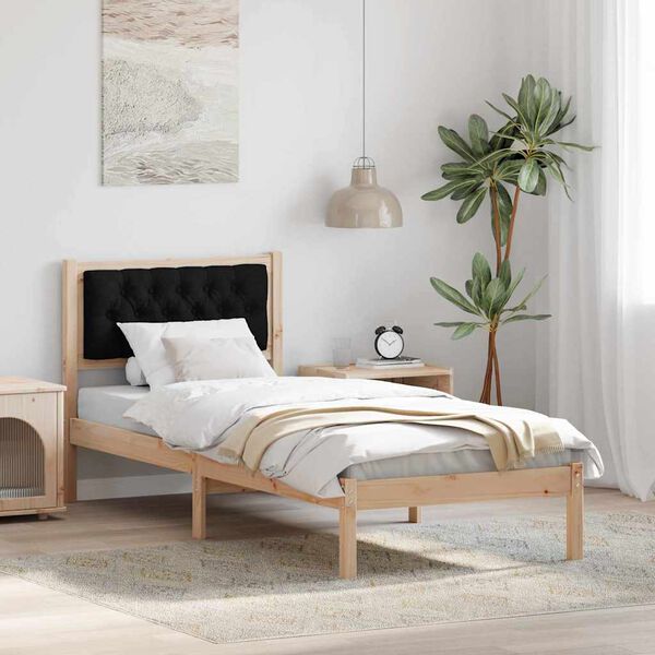 vidaXL Bedframe met hoofdeinde Zwart 75 x 190 cm Massief grenenhout
