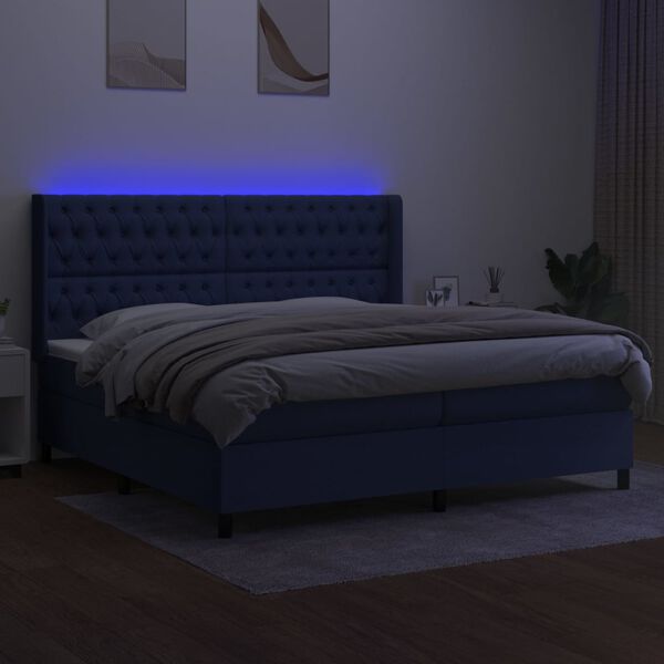 vidaXL Boxspring met matras en LED stof blauw 200x200 cm