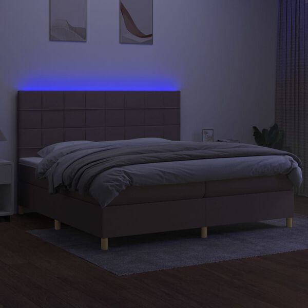 vidaXL Boxspring met matras en LED stof taupe 200x200 cm
