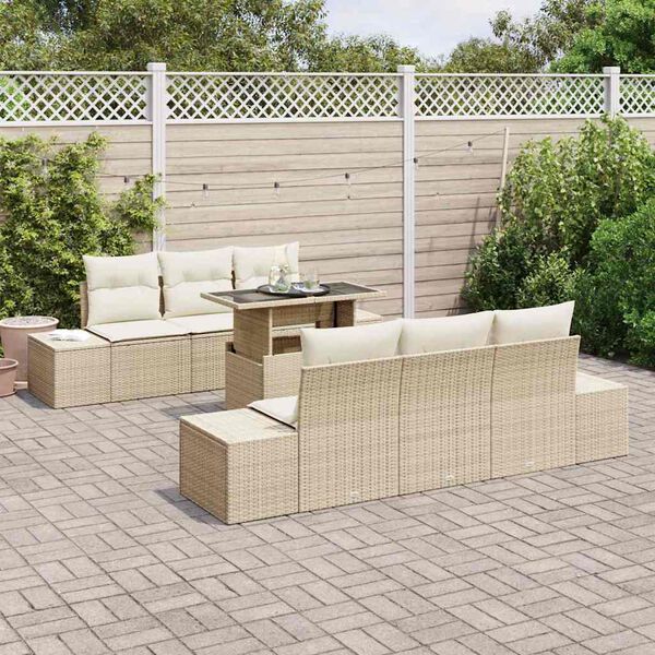 vidaXL Tuin Sofa Set met kussen 7 pcs Beige en Cr&egrave;me