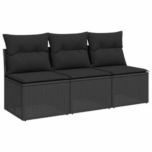 vidaXL Tuinbank met kussens 3-zits zwart poly rattan