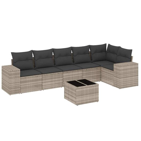 vidaXL 7-delige Loungeset met kussens poly rattan lichtgrijs