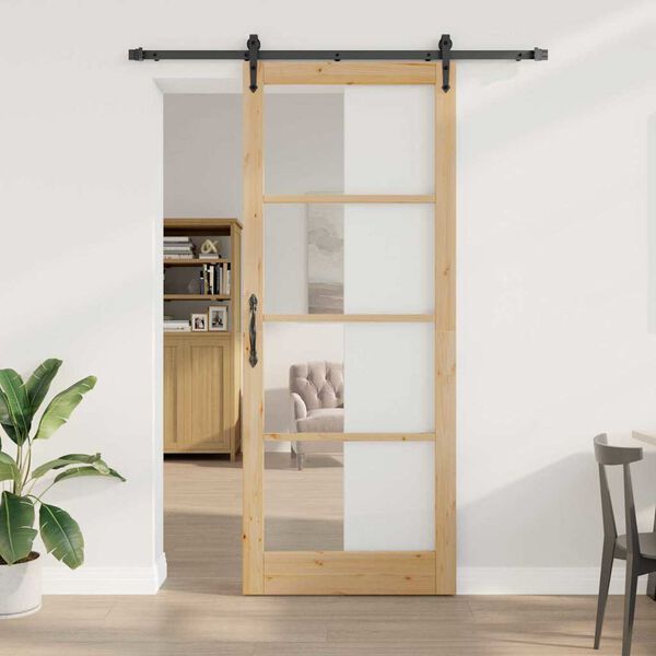 vidaXL Schuifdeur Naturel 83 x 232 cm Massief grenenhout en glas