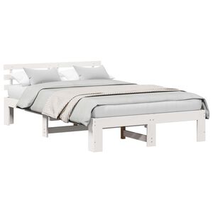 vidaXL Bedframe met hoofdeinde Wit 135 x 190 cm Massief grenenhout