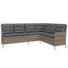 vidaXL Tuinbank met kussens L-vormig poly rattan grijs