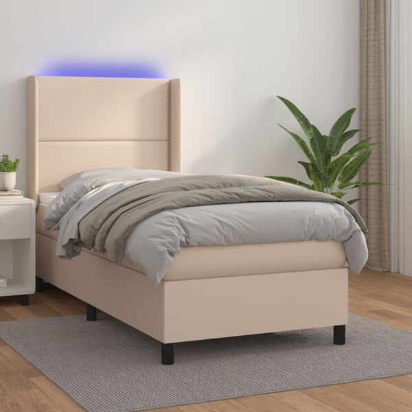 vidaXL Boxspring met matras en LED kunstleer cappuccinokleur 90x200 cm