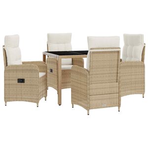 vidaXL Buiten eettafelset 5 st Beige en Cr&egrave;me Wit poly rattan