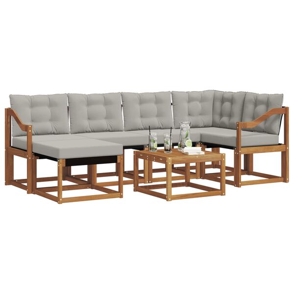 vidaXL Buiten bankenset met kussen 7 pcs Natuurlijk en Lichtgrijs