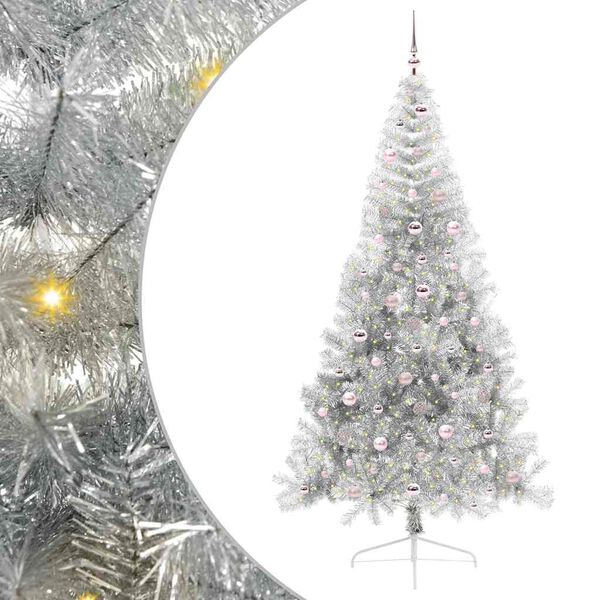 vidaXL Kunstmatig Voorverlicht Kerstboom met 300 LED Zilver 240 cm PET