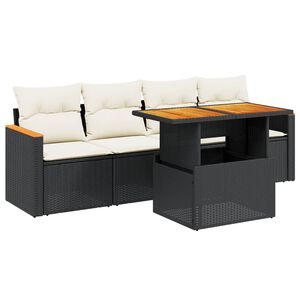 vidaXL 5-delige Loungeset met kussens poly rattan zwart