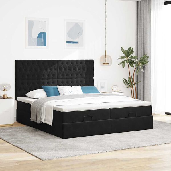 vidaXL Ottoman bed met matrassen en LED's 160x200cm fluweel zwart