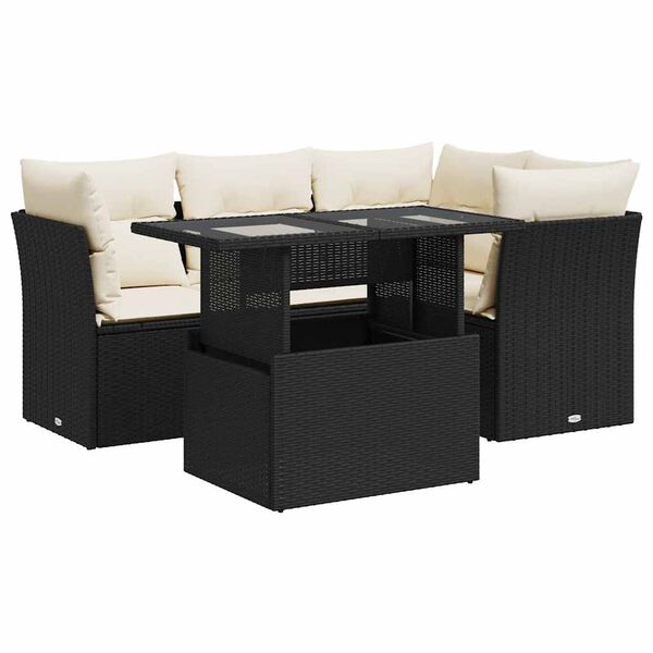 vidaXL 5-delige Loungeset met kussens poly rattan zwart