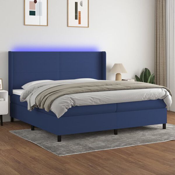 vidaXL Boxspring met matras en LED stof blauw 200x200 cm