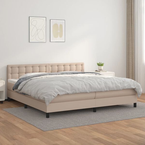vidaXL Boxspring met matras kunstleer cappuccinokleurig 200x200 cm