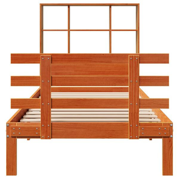 vidaXL Bed met boekenkast zonder matras grenenhout wasbruin 75x190 cm