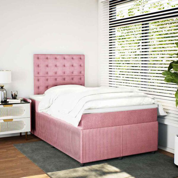vidaXL Boxspring met matras fluweel roze 120x190 cm