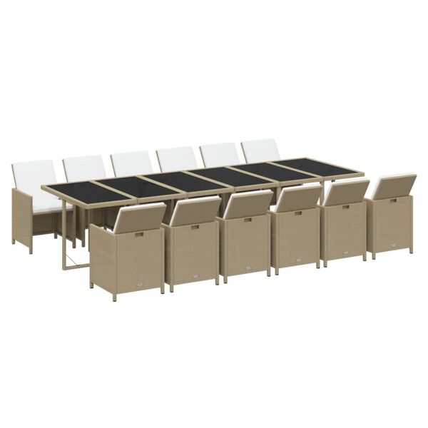 vidaXL 13-delige Tuinset met kussens poly rattan beige