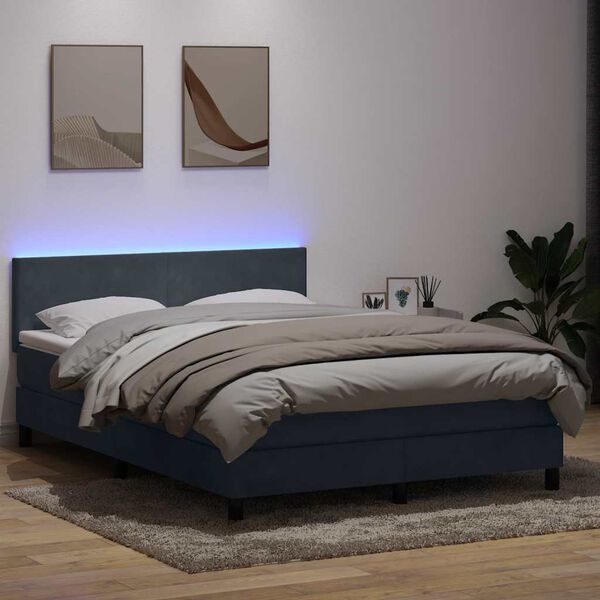vidaXL Boxspring met matras en LED fluweel donkergrijs 160x220 cm