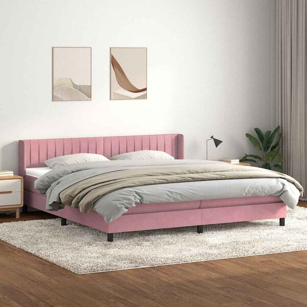 vidaXL Boxspring met matras fluweel roze 200x210 cm