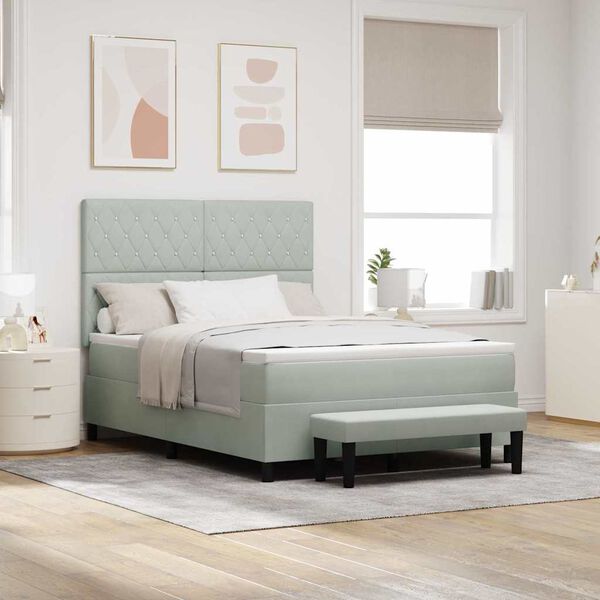 vidaXL Boxspring bed met matras Lichtgrijs 140 x 200 cm Fluweel