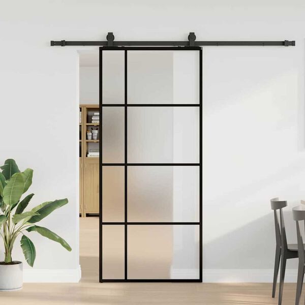 vidaXL Schuifdeur met beslagset 90x205 cm ESG glas zwart