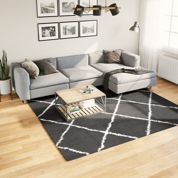 vidaXL Vloerkleed shaggy hoogpolig modern 240x240 cm zwart en cr&egrave;me