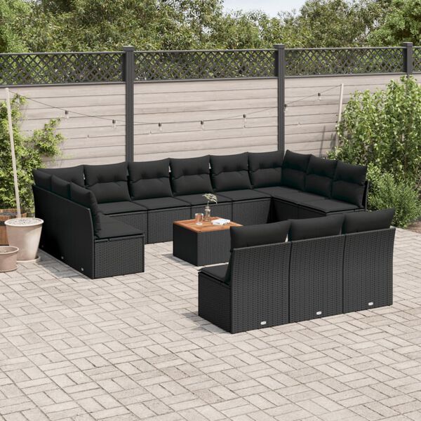 vidaXL 14-delige Loungeset met kussens poly rattan zwart