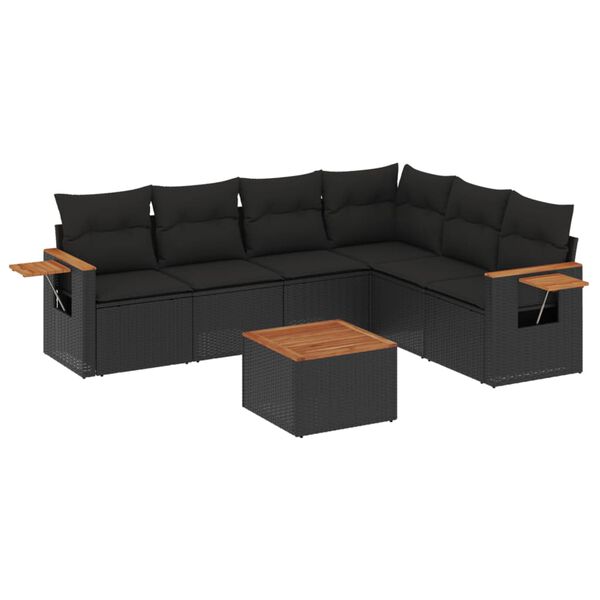 vidaXL 7-delige Loungeset met kussens poly rattan zwart