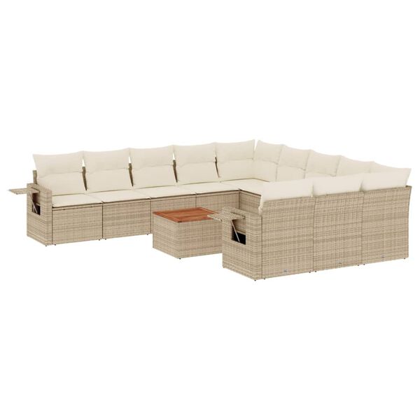 vidaXL 12-delige Loungeset met kussens poly rattan beige