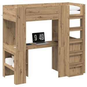 vidaXL Loft Bedframe met Bureau Artisan Eiken 75 x 190 cm Bewerkt hout