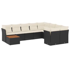 vidaXL 10-delige Loungeset met kussens poly rattan zwart